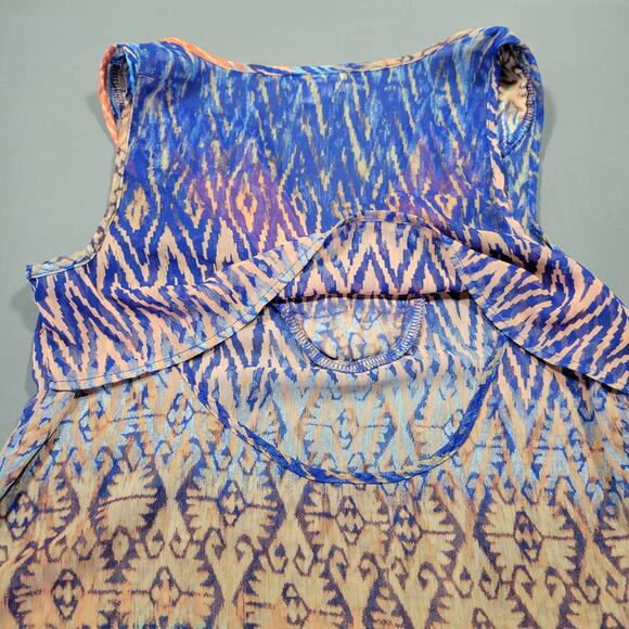 Studio Y Tank Top Blue Preppy Beaded Cut V-Neck Boho Keyhole Back Women Size S - Picture 3 of 7